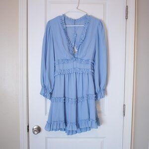Powder Blue Ruffle Mini Dress Long Sleeve Cottagecore Fairy S | Light Summer